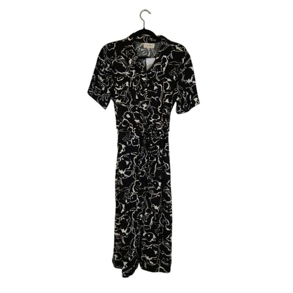 Melloday Anthropologie NWT Shirt Midi Dress Medium Black Linen Blend Pockets